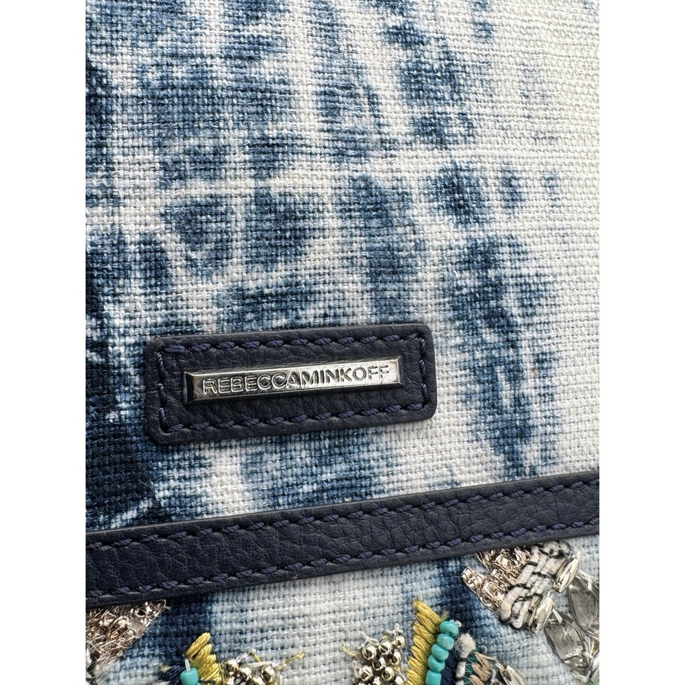 Rebecca Minkoff Beaded Tie Dye Envelope Clutch‎ Statement Boho Luxe Bag Indigo - Picture 3 of 10